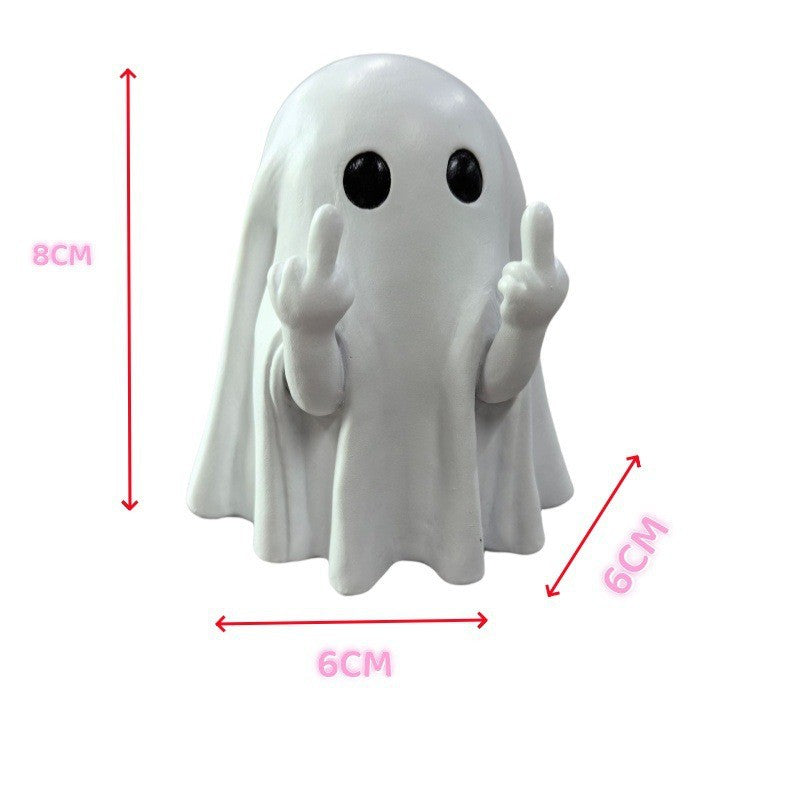 Halloween ghost with a glowing night light on its middle finger